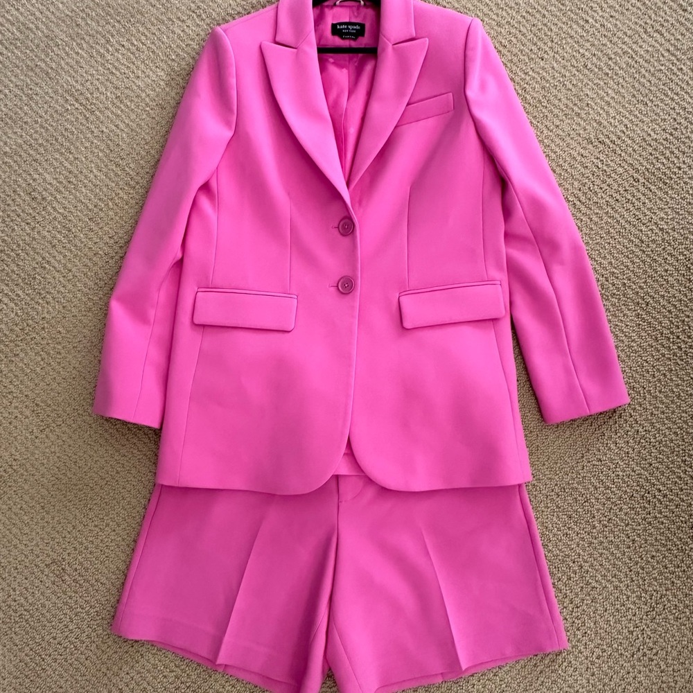 Kate Spade NY Single Breasted Twill Pink Blazer and Shorts Set